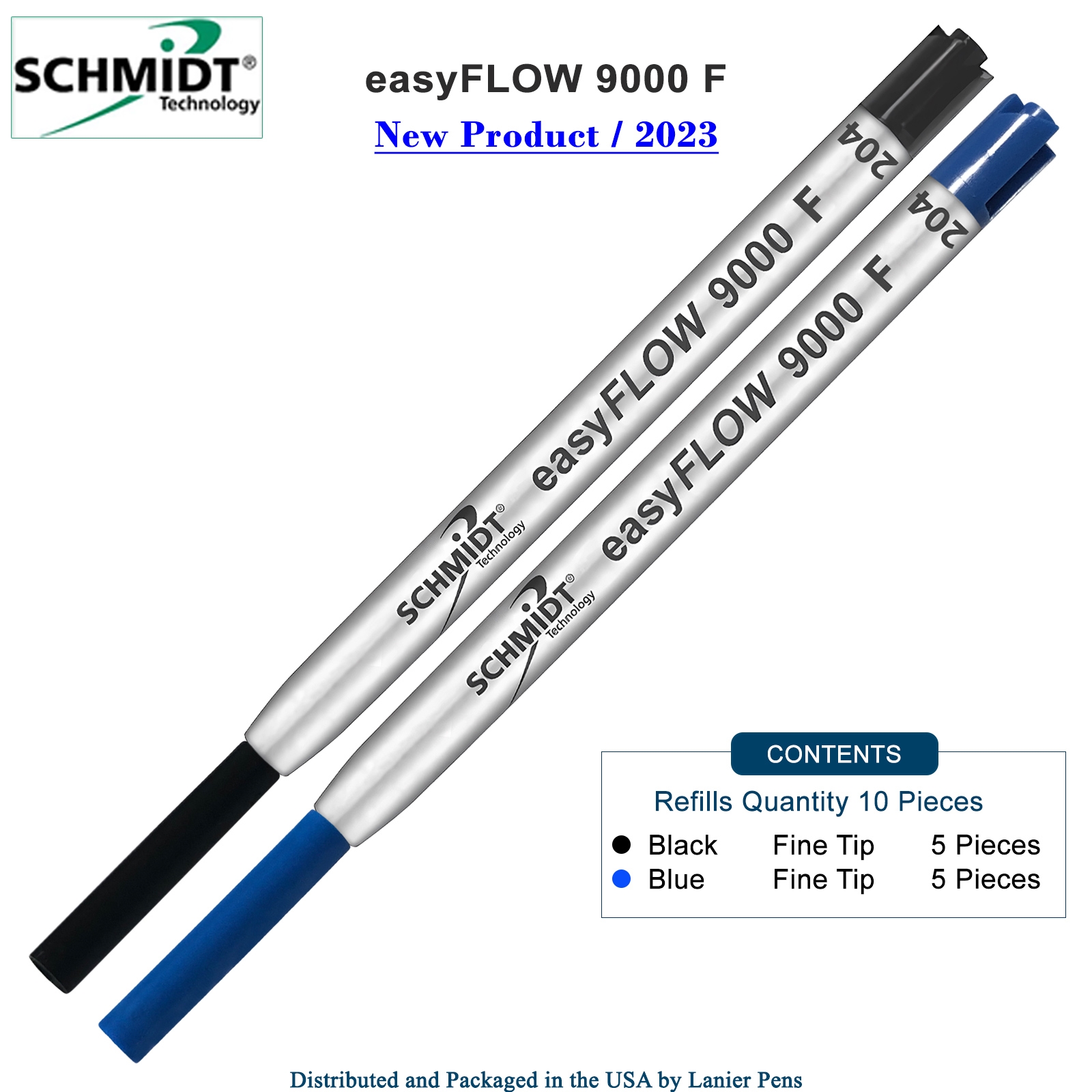 23SCeasyFLOW9000Blk5Blue5Fine-2T.jpg Imprinted Schmidt easyFLOW9000 Ballpoint Refill- Black & Blue Ink, Fine Tip 0.8mm - Pack of 10 - Image 1