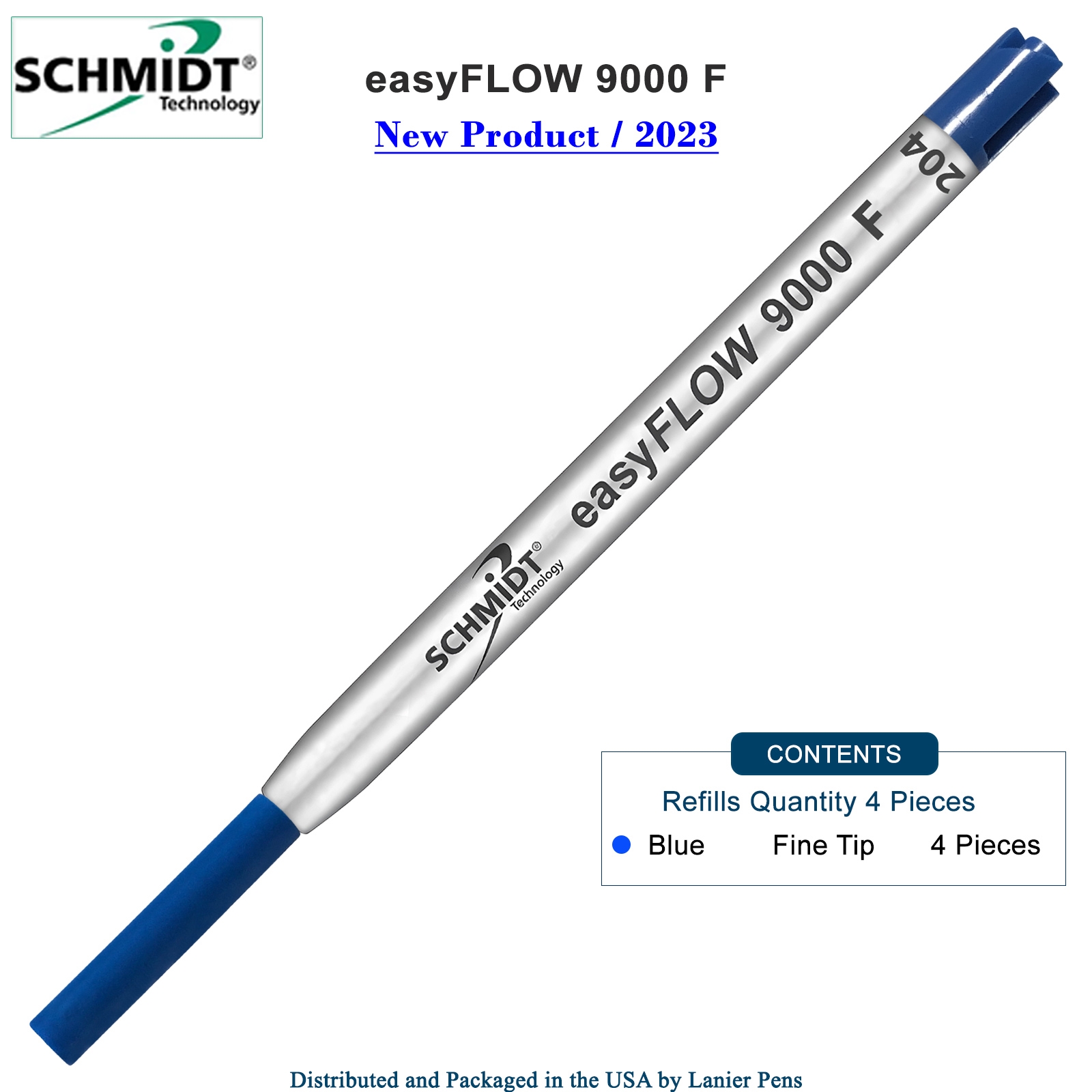 23SCeasyFLOW9000BlueFine-4-2T.jpg Imprinted Schmidt easyFLOW9000 Ballpoint Refill- Blue Ink, Fine Tip 0.8mm - Pack of 4 - Image 1