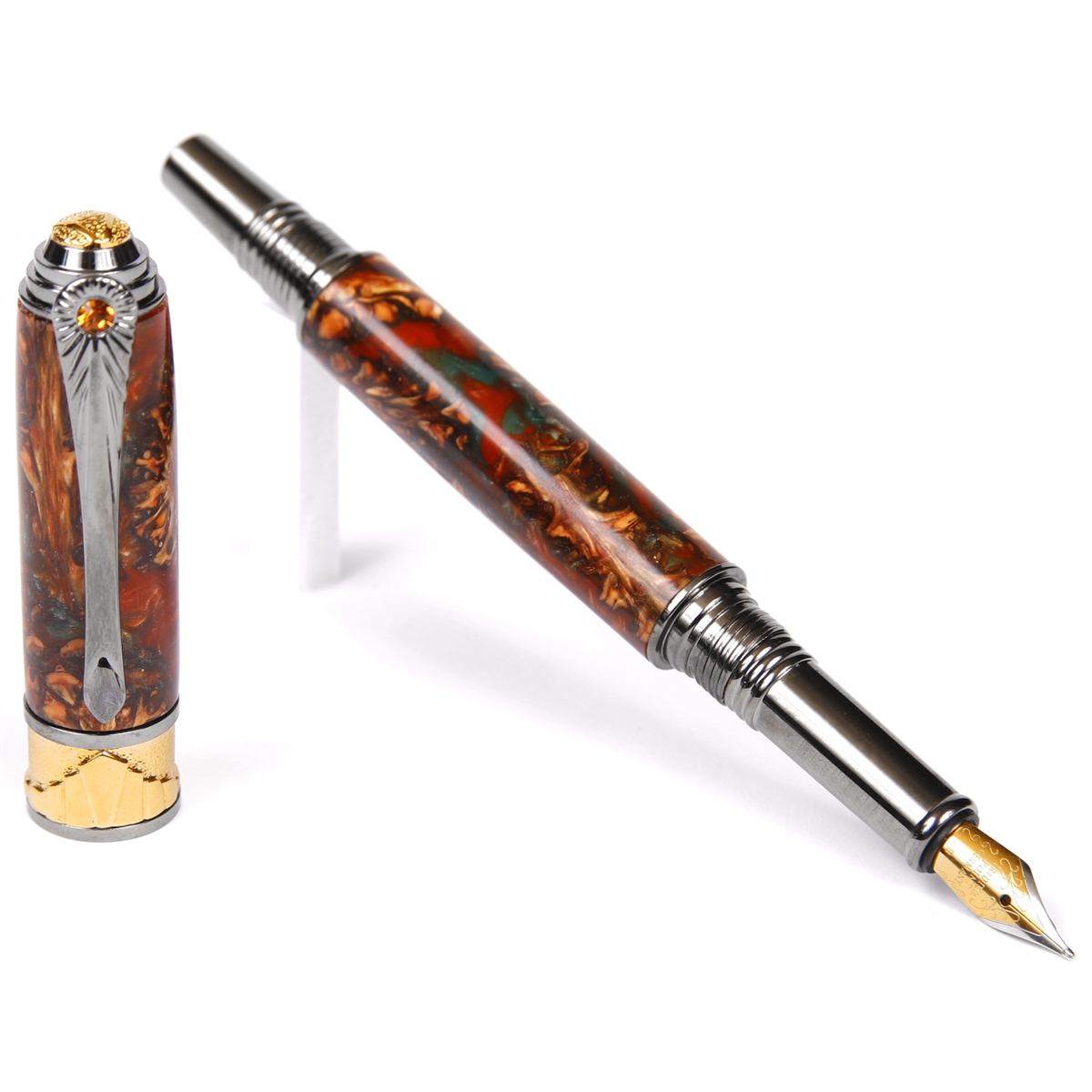 AF6W167-2T.jpg Art Deco Fountain Pen - Copper and Green Pine Cone - Image 1