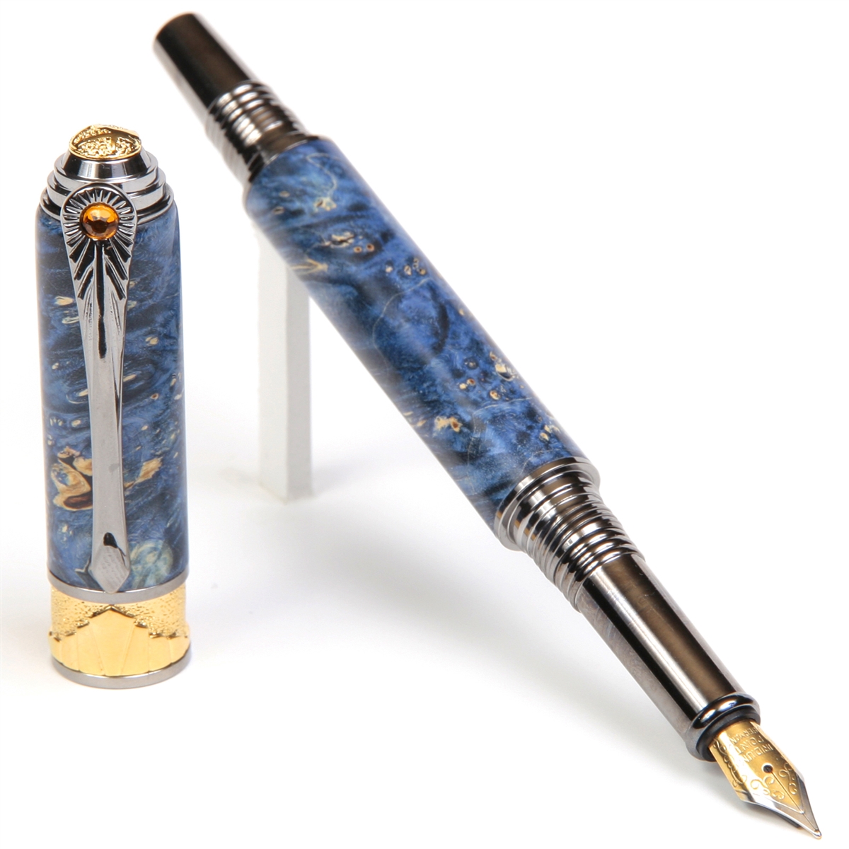 AF6W44-2T.jpg Art Deco Fountain Pen - Blue Maple Burl - Image 1