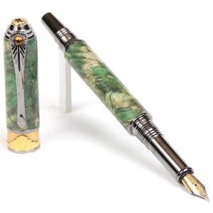 Art Deco Fountain Pen - Green Maple Burl