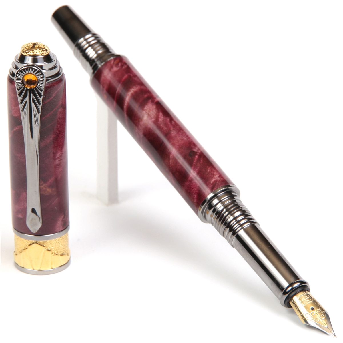 AF6W46-2T.jpg Art Deco Fountain Pen - Red Maple Burl - Image 1