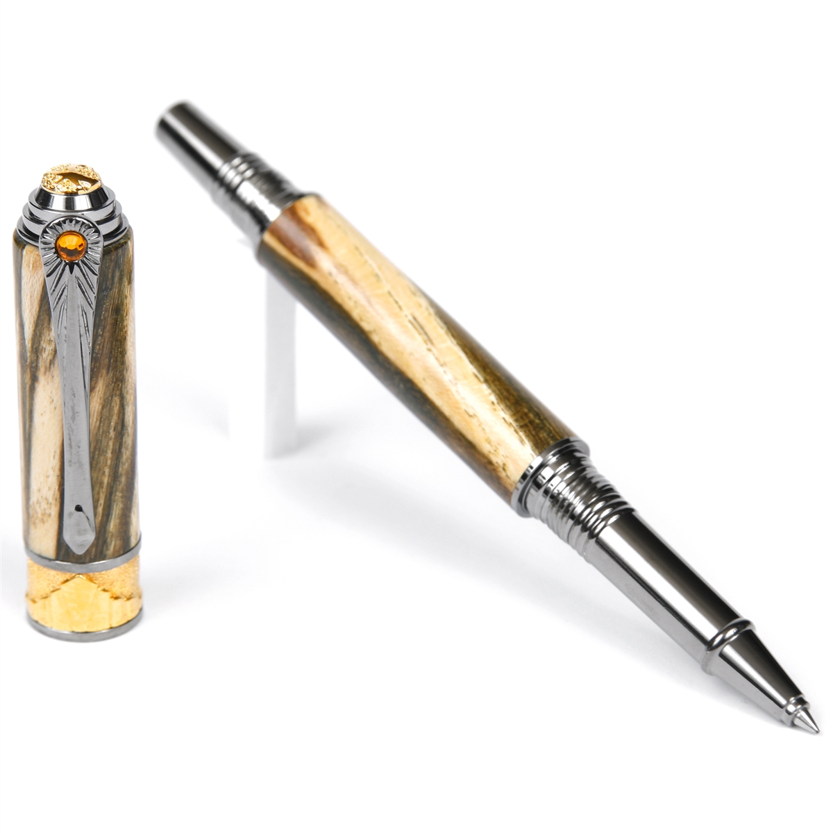 AR6W83-2T.jpg Art Deco Rollerball Pen - Spalted Hackberry - Image 1
