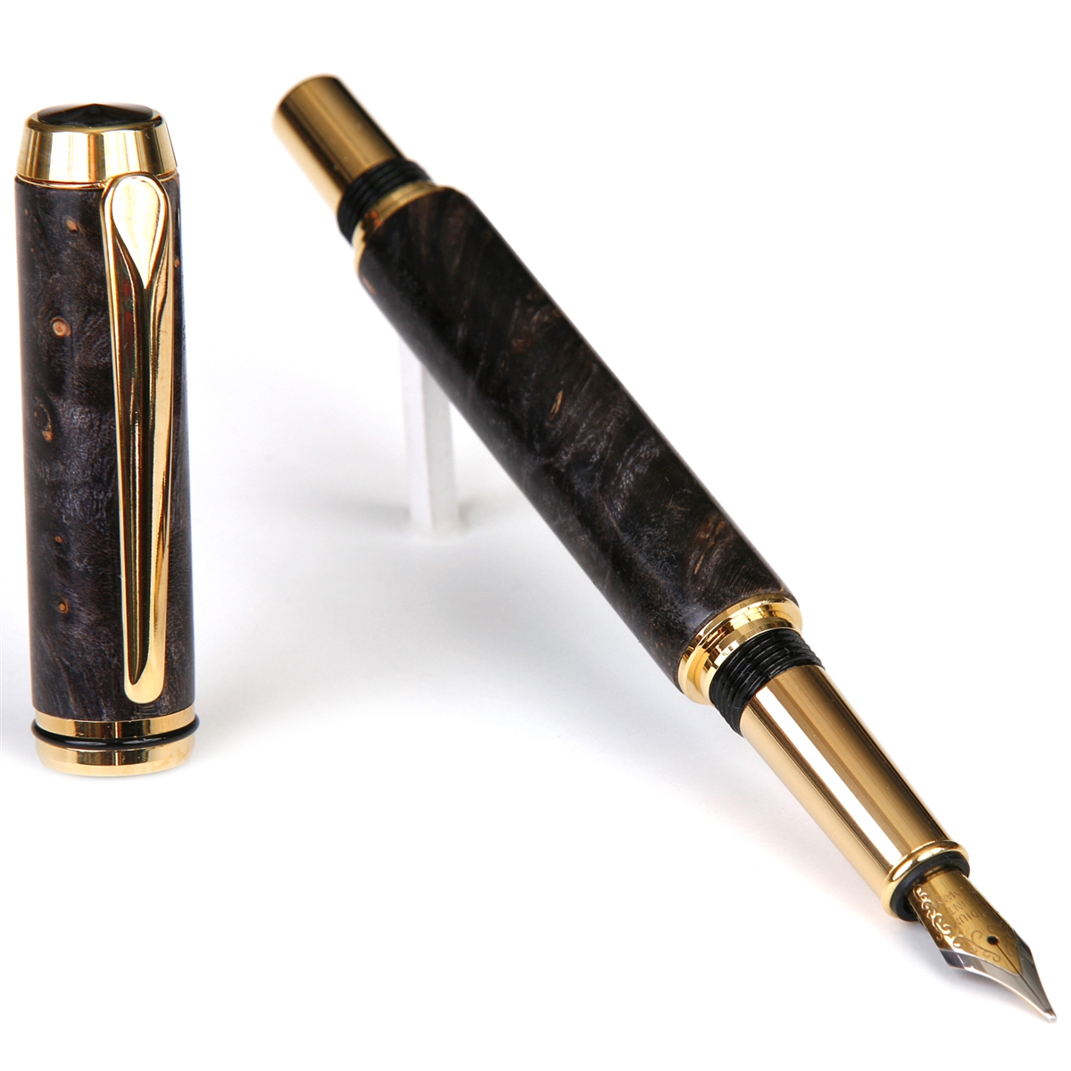 BF4W73-2T.jpg Baron Fountain Pen - Gray & Black Maple Burl - Image 1