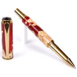 Baron Rollerball Pen - Red and Silver Burl End Cap