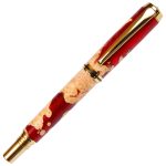 Baron Rollerball Pen - Red and Silver Burl End Cap - Image 3