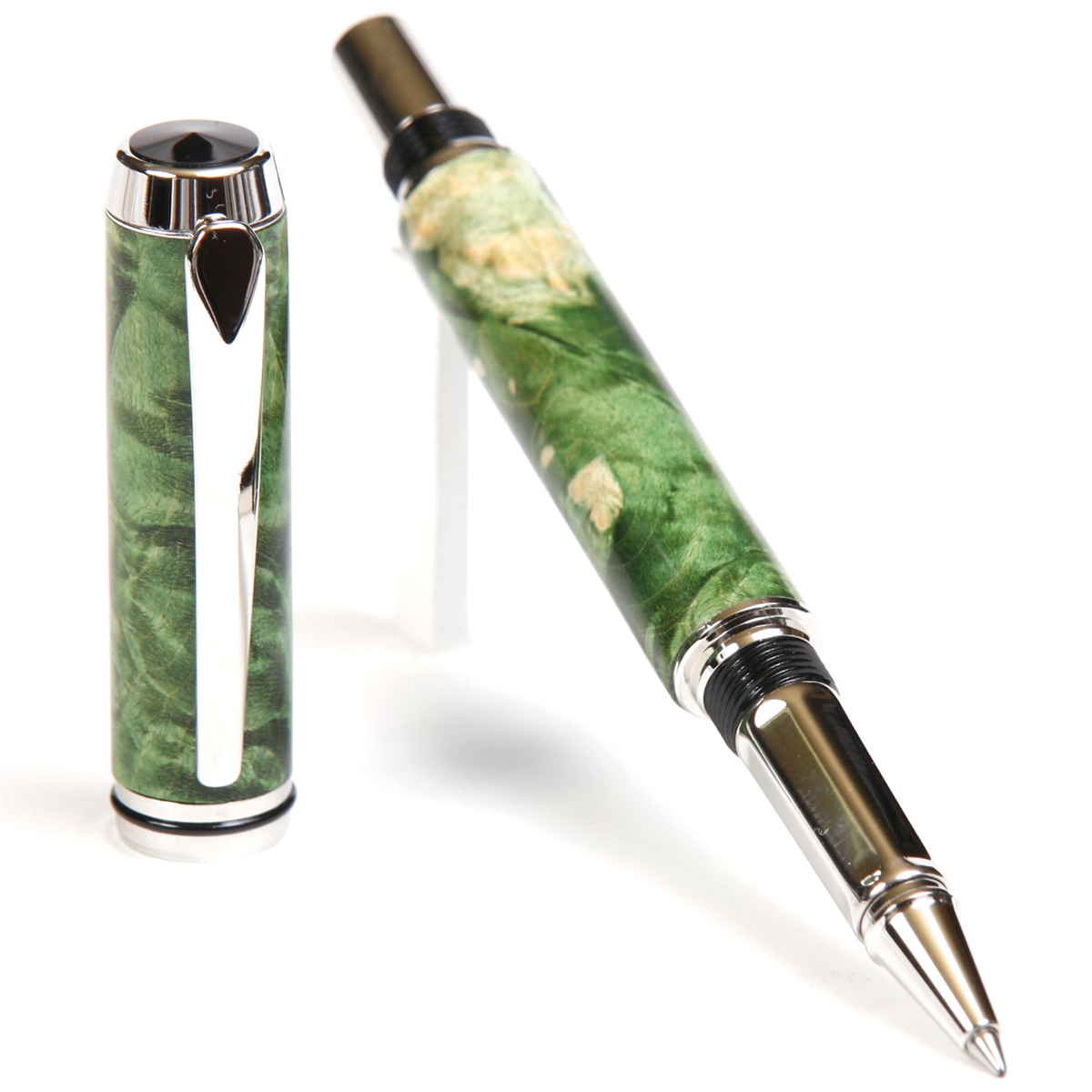 BR5W45-2T.jpg Baron Rollerball Pen - Green Maple Burl - Image 1