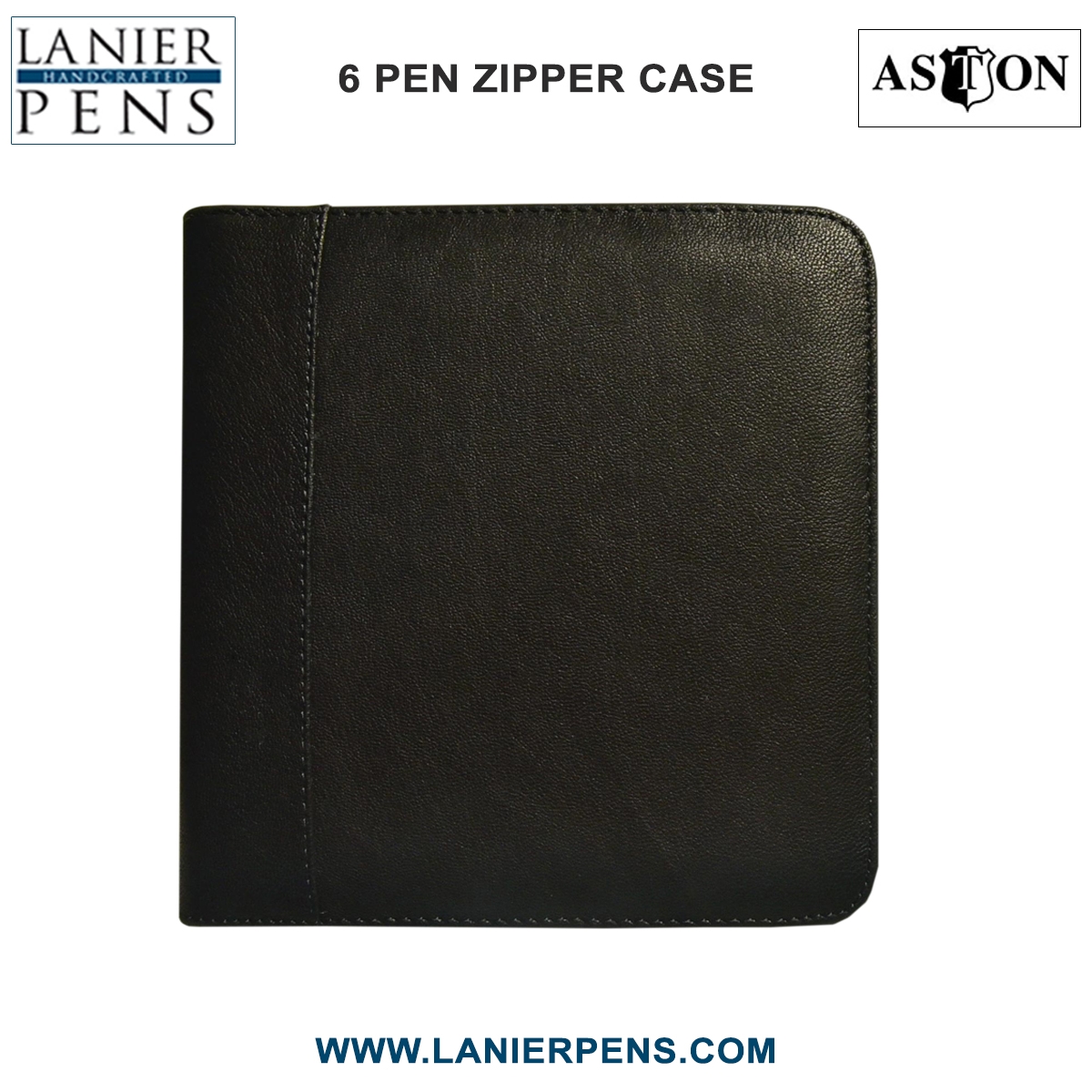 CASEA01-6-2T.jpg Aston Leather Pen Case Zippered Collectors - 6 Pen Holder Black Case - Image 1
