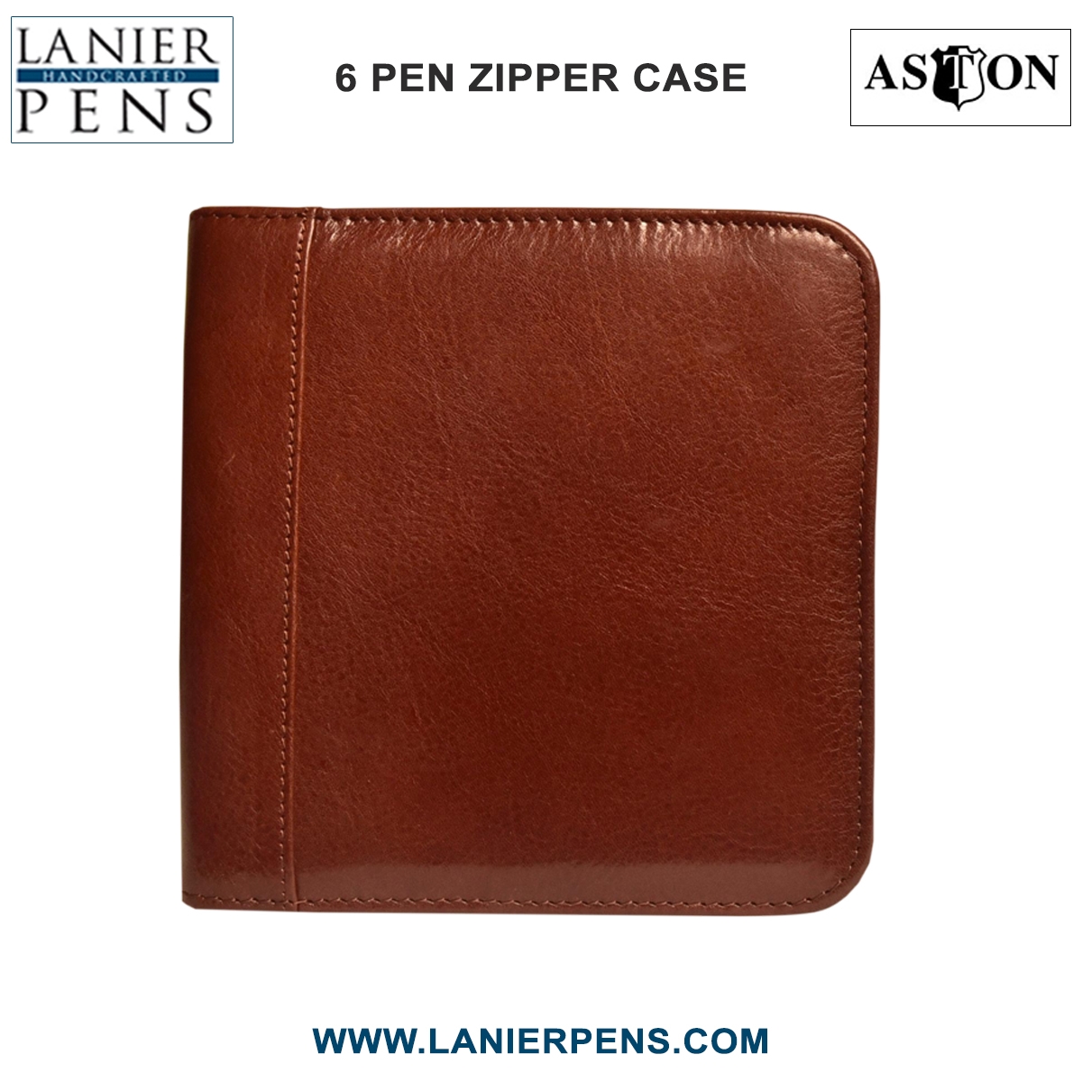 CASEA02-6-2T.jpg Aston Leather Pen Case Zippered Collectors - 6 Pen Holder Brown Case - Image 1