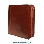 Aston Leather Pen Case Zippered Collectors - 6 Pen Holder Brown Case - Image 2