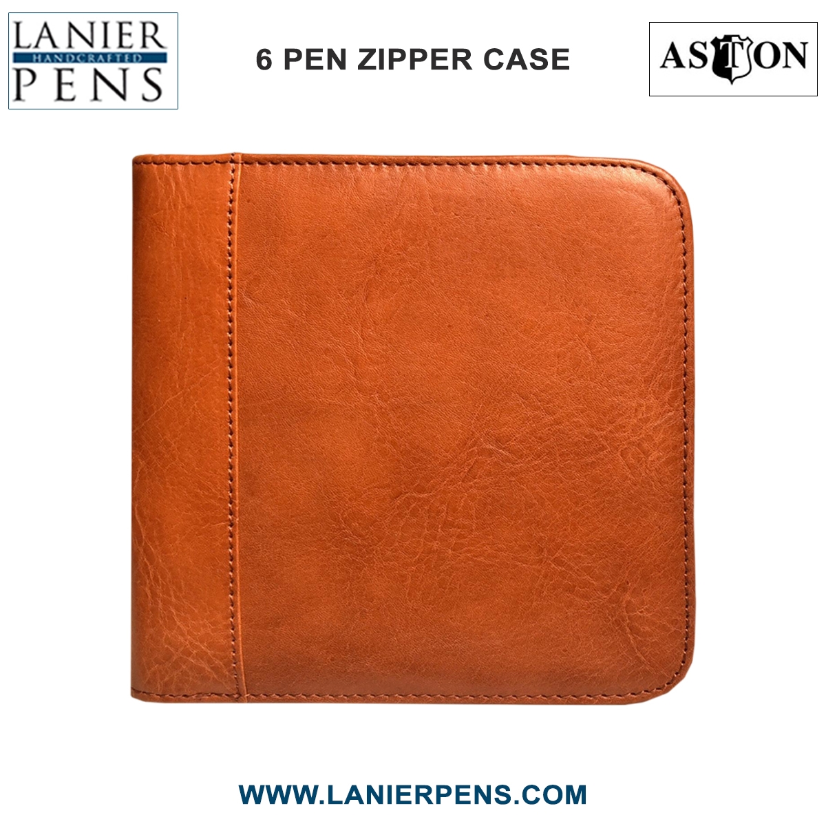 CASEA04-6-2T.jpg Aston Leather Pen Case Zippered Collectors - 6 Pen Holder Tan Case - Image 1